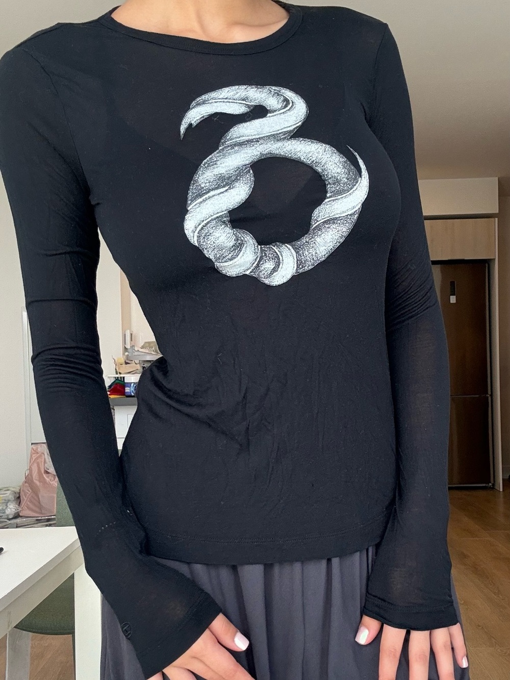 Diesel Black Long-Sleeve Graphic Crewneck Top - Women